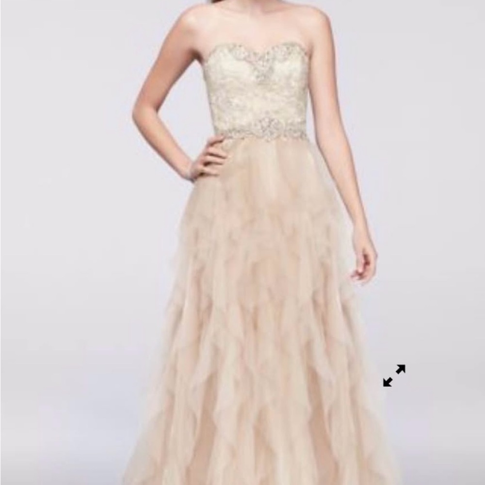 David's Bridal Strapless Beige Dress with Lace Bodice